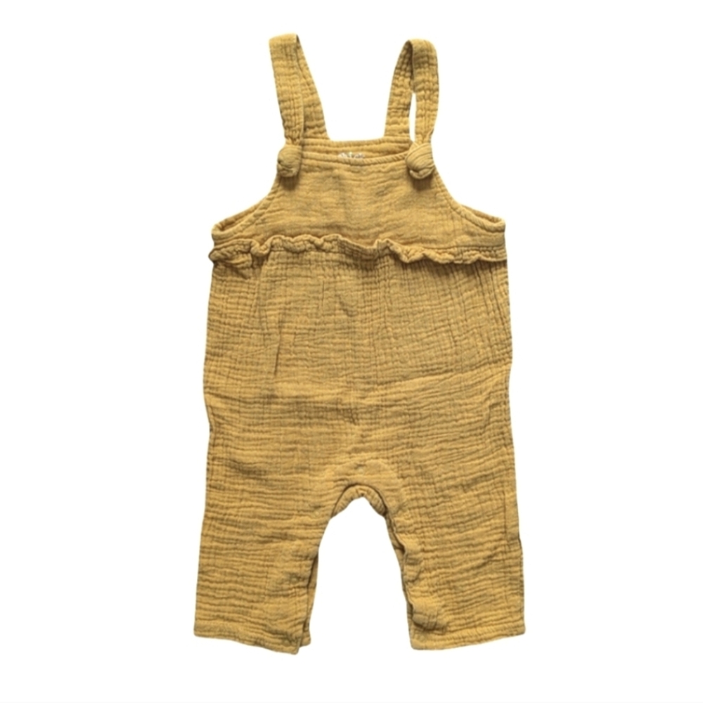 chick pea Double Gauze Mustard Yellow Jumpsuit Overalls - Size 6-9M